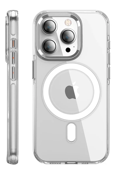 Fuchsia iPhone 15 Pro Max ile Uyumlu Kılıf Crystal Kablosuz Şarj Özellikli Kapak - Şeffaf ürün görseli 1