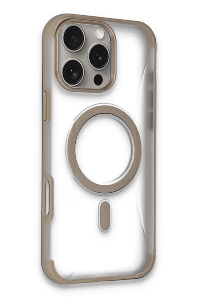 Fuchsia iPhone 16 Pro Max ile Uyumlu Hilton Kablosuz Şarj Özellikli Kapak - Gold ürün görseli 1