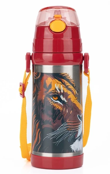 Galatasaray Leon 425 ml Silikon Pipetli Taşıma Asklı Çelik Matara/Termos ürün görseli 1