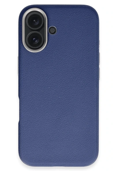 Fuchsia iPhone 16 ile Uyumlu Wonder Deri Kablosuz Şarj Özellikli Kapak - Lacivert ürün görseli 1