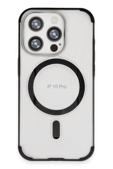 Fuchsia iPhone 15 Pro ile Uyumlu Hilton Kablosuz Şarj Özellikli Kapak - Siyah ürün görseli 1