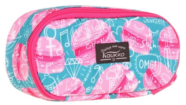 Kaukko Özel Bölmeli Organizer Kalemlik - Pembe Yeşil - Makaron Desenli - Kız Çocuk - K2628 ürün görseli 1