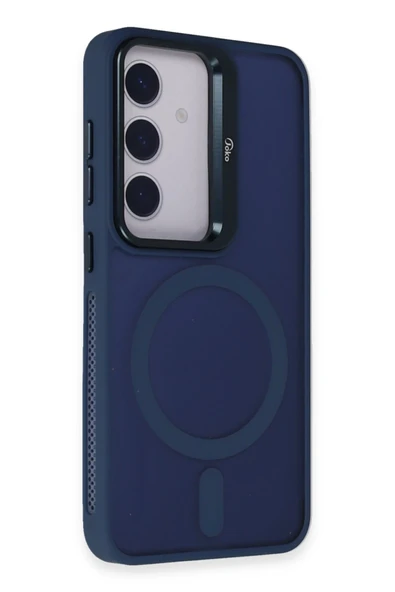 Fuchsia Samsung Galaxy S24 ile Uyumlu Flet Lens Kablosuz Şarj Özellikli Kapak - Lacivert ürün görseli 1