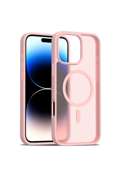 Fuchsia iPhone 16 Pro Max ile Uyumlu Jota Kablosuz Şarj Özellikli Kapak - Pudra ürün görseli 1