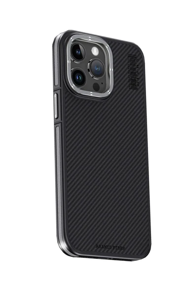 iPhone 15 Pro Max Kılıf Aramid 600D Kevlar Karbon Fiber Magsafe Kapak - Gri ürün görseli 1