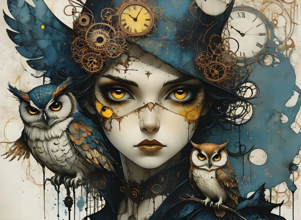 Nova Puzzle 1000 Parça Baykuşlu Gizem Puzzle - Kadın ve Baykuş ürün görseli 1