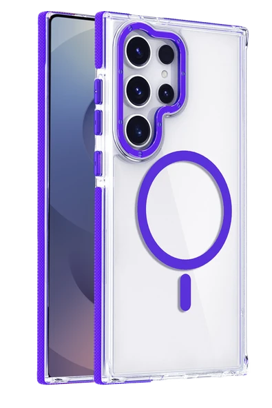 Fuchsia Samsung Galaxy S25 Ultra ile Uyumlu Bella Kablosuz Şarj Özellikli Kapak - Mavi ürün görseli 1