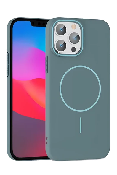 Fuchsia iPhone 15 Pro Max ile Uyumlu Broş Kablosuz Şarj Özellikli Kapak - Turkuaz ürün görseli 1