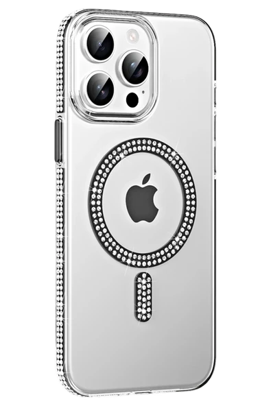 Fuchsia iPhone 14 Pro Max ile Uyumlu Move Taşlı Kablosuz Şarj Özellikli Kapak - Siyah ürün görseli 1