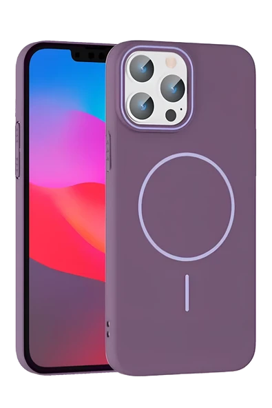 Fuchsia iPhone 15 Pro Max ile Uyumlu Broş Kablosuz Şarj Özellikli Kapak - Mor ürün görseli 1