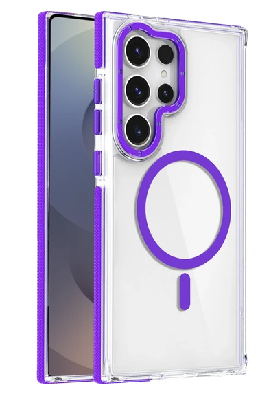 Fuchsia Samsung Galaxy S25 Ultra ile Uyumlu Bella Kablosuz Şarj Özellikli Kapak - Derin Mor ürün görseli 1