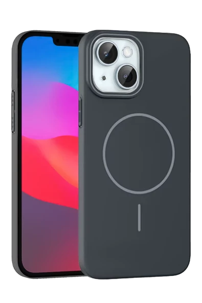 Fuchsia iPhone 15 ile Uyumlu Plus Broş Kablosuz Şarj Özellikli Kapak - Füme ürün görseli 1