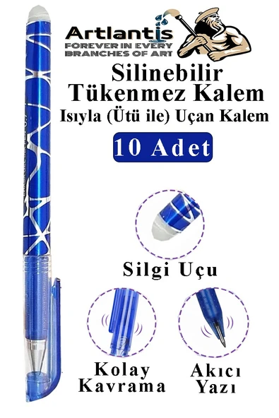 Mavi Silinebilir Tükenmez Kalem 10 Adet BIA Silinebilir Jel Pilot Kalem Mürekkepli Kolay Silinebilir Kumaş Kalemi ürün görseli 1