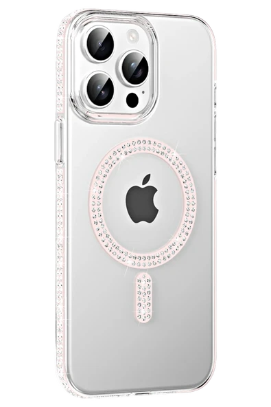 Fuchsia iPhone 15 Pro ile Uyumlu Move Taşlı Kablosuz Şarj Özellikli Kapak - Gümüş ürün görseli 1