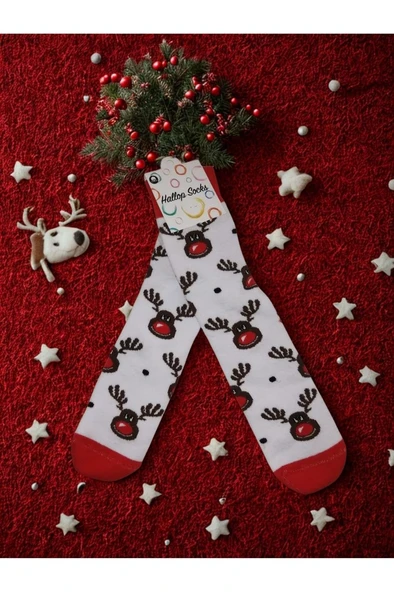 Hallop Socks Geyik Desenli Dokuma Yılbaşı Çorap - Resim 2