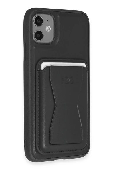 Fuchsia iPhone 11 ile Uyumlu Kılıf HD Deri Luxury Magnet Kartvizitli Kapak - Siyah ürün görseli 1