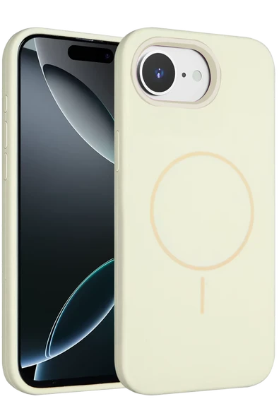 Fuchsia iPhone 16E ile Uyumlu Kılıf Jully Kablosuz Şarj Özellikli Kapak - Bej ürün görseli 1
