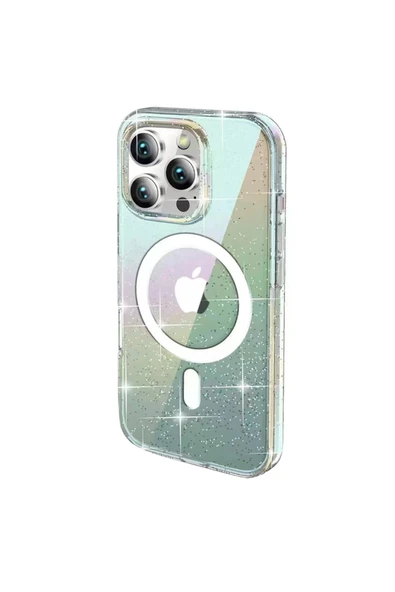 Fuchsia iPhone 15 Pro Max ile Uyumlu Rasasi Simli Kablosuz Şarj Özellikli Kapak - Şeffaf ürün görseli 1