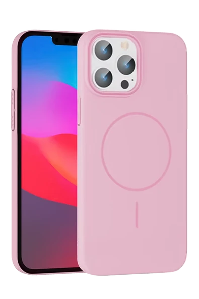Fuchsia iPhone 15 Pro Max ile Uyumlu Broş Kablosuz Şarj Özellikli Kapak - Pembe ürün görseli 1