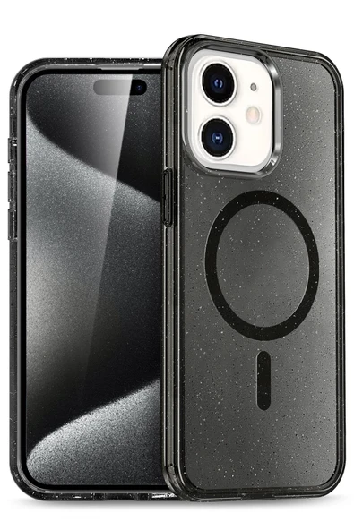 Fuchsia iPhone 12 ile Uyumlu Star Kablosuz Şarj Özellikli Kapak - Siyah ürün görseli 1
