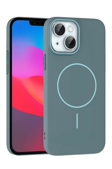 Fuchsia iPhone 15 ile Uyumlu Plus Broş Kablosuz Şarj Özellikli Kapak - Turkuaz ürün görseli 1