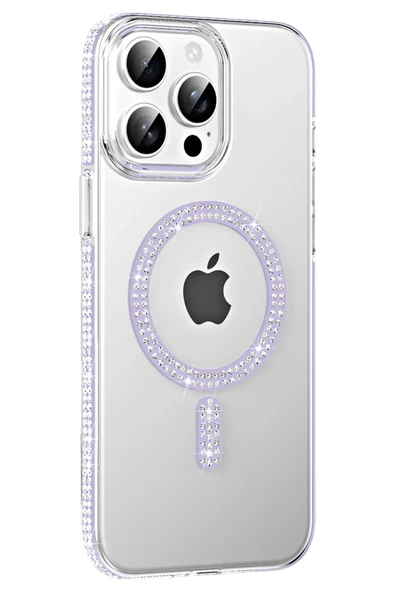 Fuchsia iPhone 14 Pro Max ile Uyumlu Move Taşlı Kablosuz Şarj Özellikli Kapak - Lila ürün görseli 1