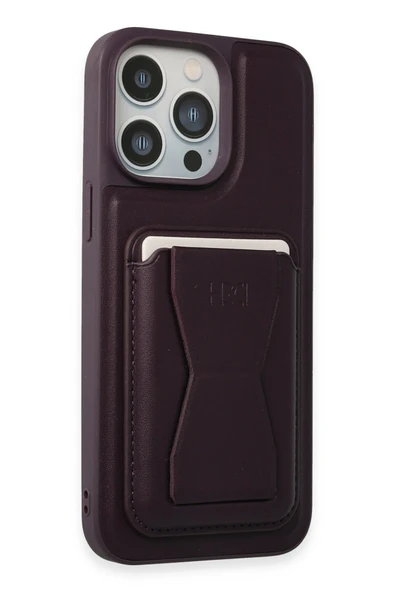 Fuchsia iPhone 14 Pro ile Uyumlu Kılıf HD Deri Luxury Magnet Kartvizitli Kapak - Derin Mor ürün görseli 1