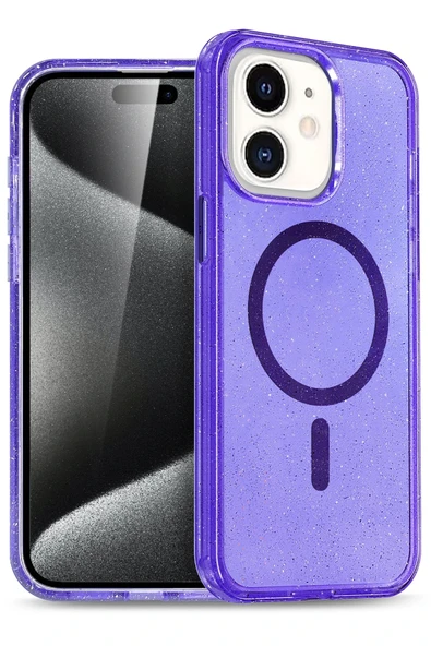 Fuchsia iPhone 12 ile Uyumlu Star Kablosuz Şarj Özellikli Kapak - Mor ürün görseli 1