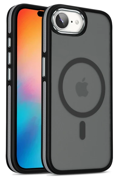 Fuchsia iPhone 16E ile Uyumlu Winner Kablosuz Şarj Özellikli Kapak - Siyah ürün görseli 1