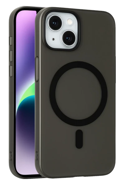 Fuchsia iPhone 14 ile Uyumlu Tuna PC Slim Kablosuz Şarj Özellikli Kapak - Siyah ürün görseli 1