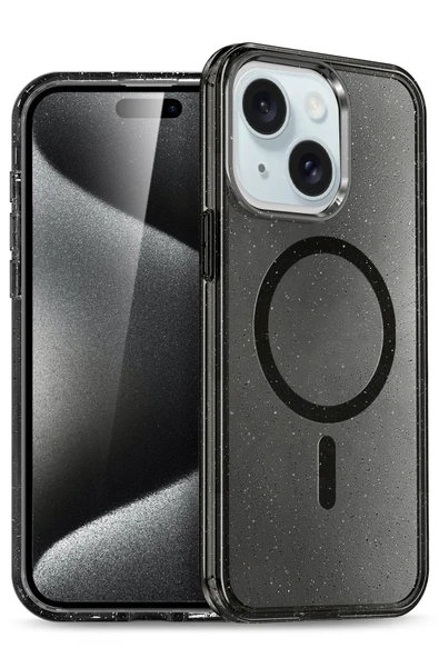 Fuchsia iPhone 14 ile Uyumlu Star Kablosuz Şarj Özellikli Kapak - Siyah ürün görseli 1