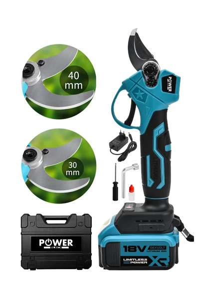 POWER BLACK Ultra Lüks Professional Çift Akülü Dijital Şarjlı Budama Makası ürün görseli 1