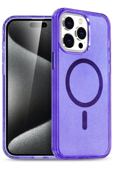 Fuchsia iPhone 15 Pro Max ile Uyumlu Star Kablosuz Şarj Özellikli Kapak - Mor ürün görseli 1
