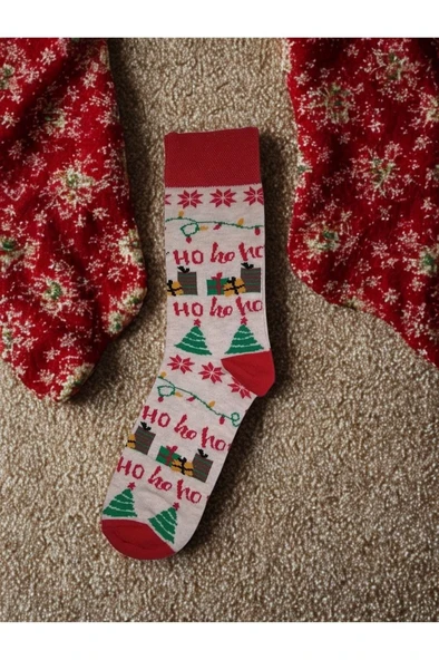 Christmas Socks Kırmızı Yılbaşı Figürlü Dokuma Çorap ürün görseli 1