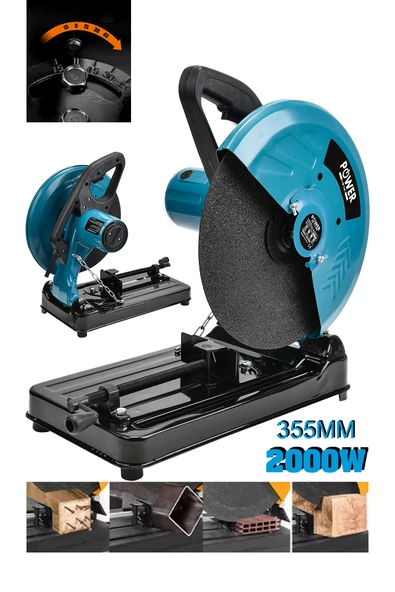 POWER BLACK 2000 W 355 Mm Bakır Sargılı Metal Şanzıman Profesyonel Profil Metal Kesme Makinesi ürün görseli 1