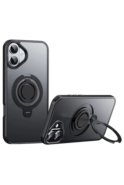 Fuchsia iPhone 16 Plus ile Uyumlu Avatar 360 Dönen Kablosuz Şarj Özellikli Kapak - Siyah ürün görseli 1