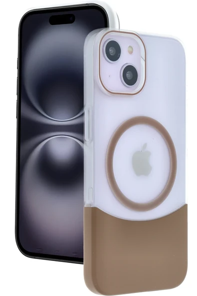 Fuchsia iPhone 15 ile Uyumlu Velar Kablosuz Şarj Özellikli Kapak - Çöl Titanyum ürün görseli 1
