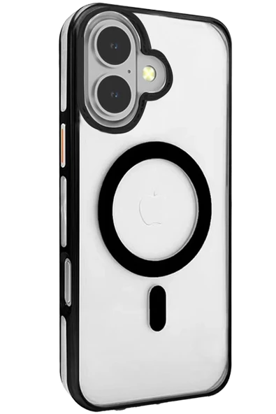 Fuchsia iPhone 16 ile Uyumlu Gleam PC Sert Kablosuz Şarj Özellikli Kılıf - Şeffaf-Siyah ürün görseli 1