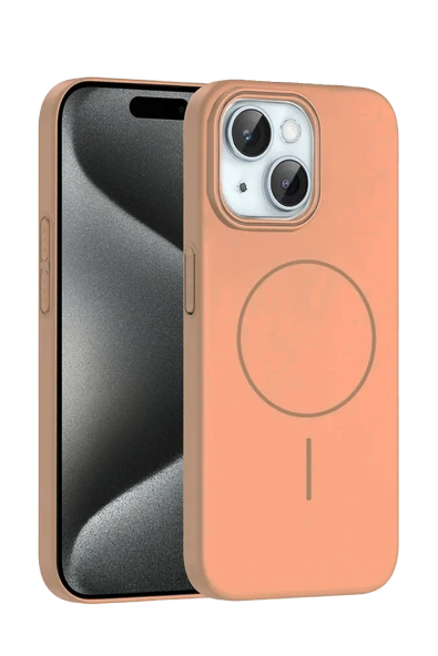 Fuchsia iPhone 15 ile Uyumlu Plus Broş Kablosuz Şarj Özellikli Kapak - Çöl Titanyum ürün görseli 1