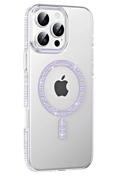 Fuchsia iPhone 16 Pro Max ile Uyumlu Move Taşlı Kablosuz Şarj Özellikli Kapak - Lila ürün görseli 1