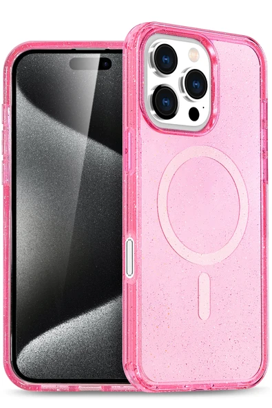 Fuchsia iPhone 16 Pro ile Uyumlu Star Kablosuz Şarj Özellikli Kapak - Pembe ürün görseli 1