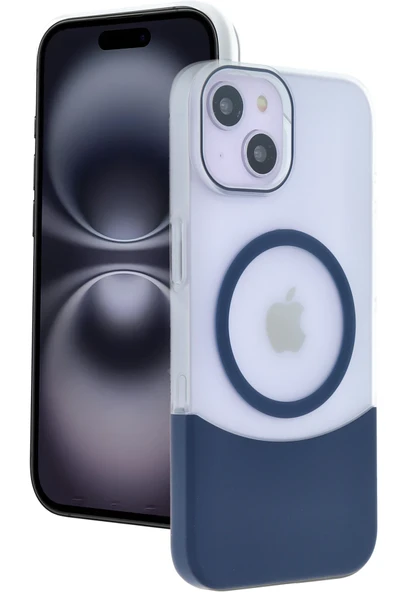 Fuchsia iPhone 15 ile Uyumlu Velar Kablosuz Şarj Özellikli Kapak - Lacivert ürün görseli 1