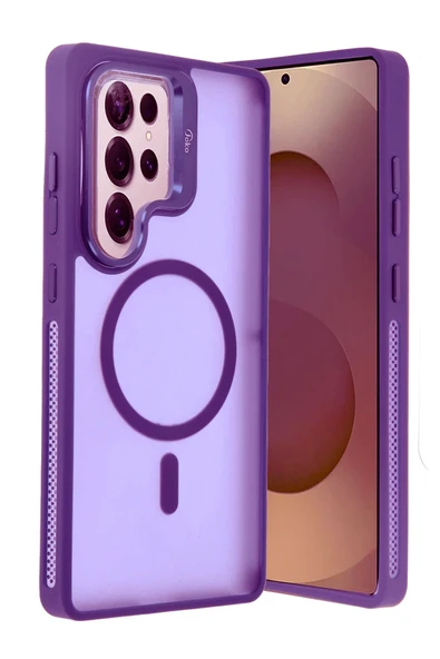 Fuchsia Samsung Galaxy S25 Ultra ile Uyumlu Flet Lens Kablosuz Şarj Özellikli Kapak - Derin Mor ürün görseli 1