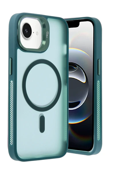 Fuchsia iPhone 16E ile Uyumlu Flet Lens Kablosuz Şarj Özellikli Kapak - Koyu Yeşil ürün görseli 1