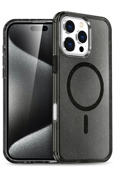 Fuchsia iPhone 16 Pro Max ile Uyumlu Star Kablosuz Şarj Özellikli Kapak - Siyah ürün görseli 1