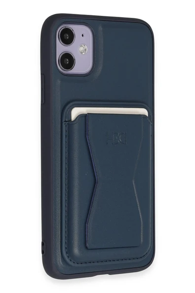 Fuchsia iPhone 11 ile Uyumlu Kılıf HD Deri Luxury Magnet Kartvizitli Kapak - Lacivert ürün görseli 1