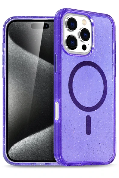 Fuchsia iPhone 16 Pro ile Uyumlu Star Kablosuz Şarj Özellikli Kapak - Mor ürün görseli 1