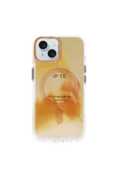 Fuchsia iPhone 15 ile Uyumlu Phantom Kablosuz Şarj Özellikli Kapak - Gold ürün görseli 1