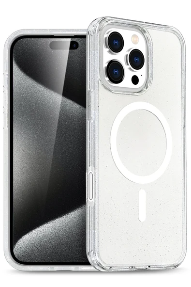 Fuchsia iPhone 16 Pro ile Uyumlu Star Kablosuz Şarj Özellikli Kapak - Şeffaf ürün görseli 1