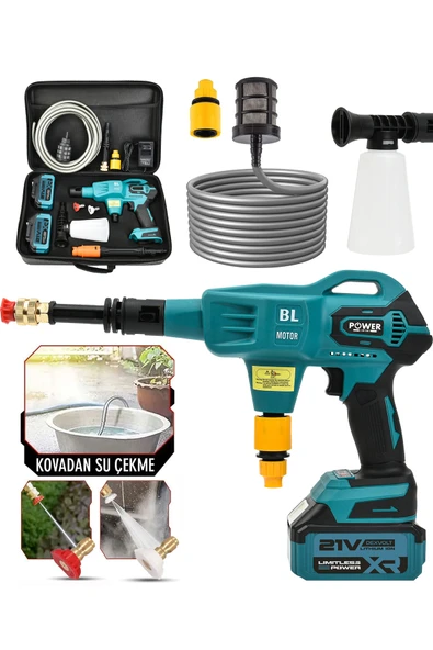 Power Black Kömürsüz Şarjlı Oto Yıkama Makinesi Çift Akülü Bahçe
